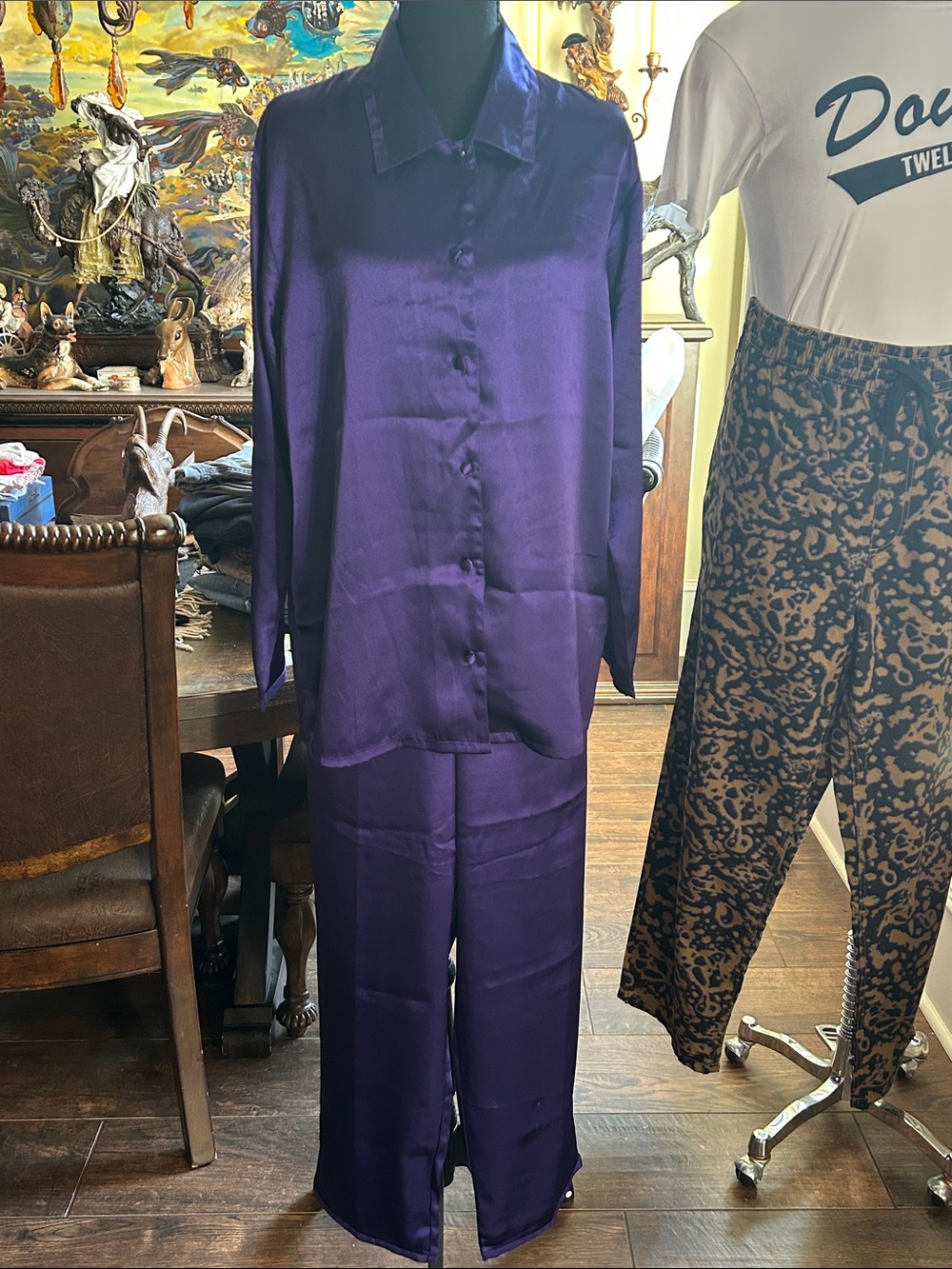 Morgan Taylor Sz M Deep Purple Satin Pajama Pants Set